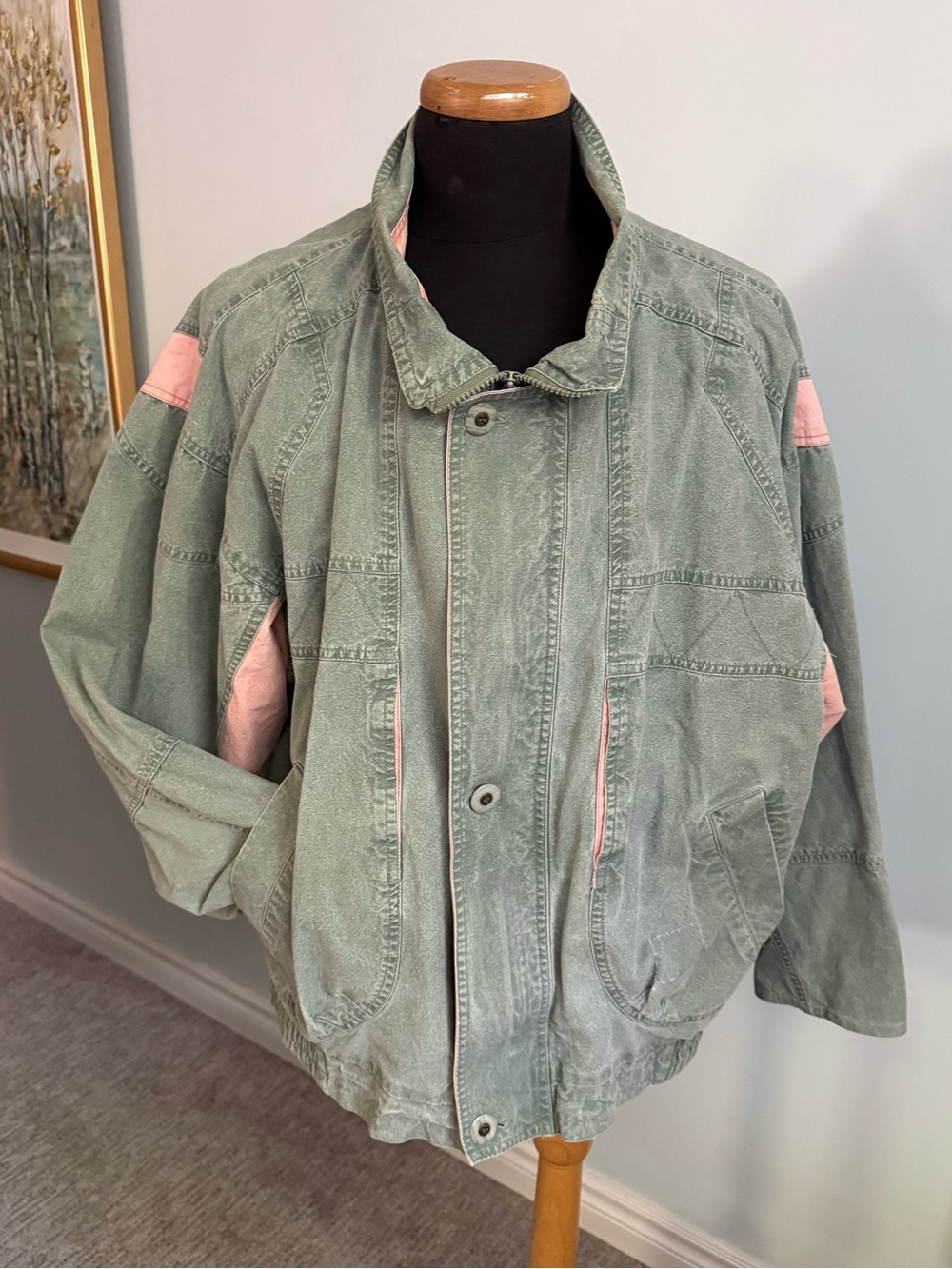 Vintage Cricketeer Acid Wash Jacket Sage Pink 90s Coastal Grandma Oversized